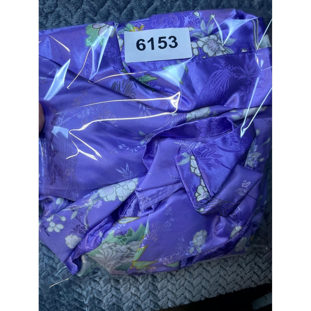 Vintage Marukyo Kyoto Tokyo Japanese Kimono Women Purple Floral Crane Satin - Picture 6 of 6